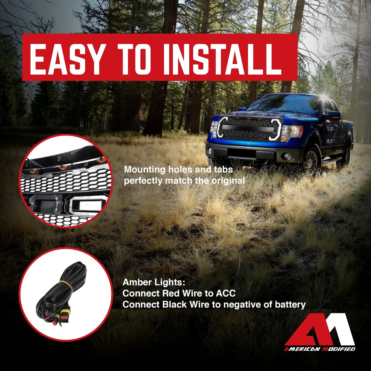 AMERICAN MODIFIED Raptor Style Mesh Grille w/Turn Lights for 2009-2014 Ford F150 - Find Fresh Goods