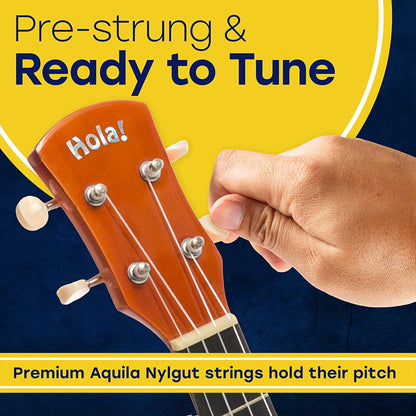 Hola! Music Color Series Soprano Ukulele with Tote Bag, Strap, & Picks, Natural