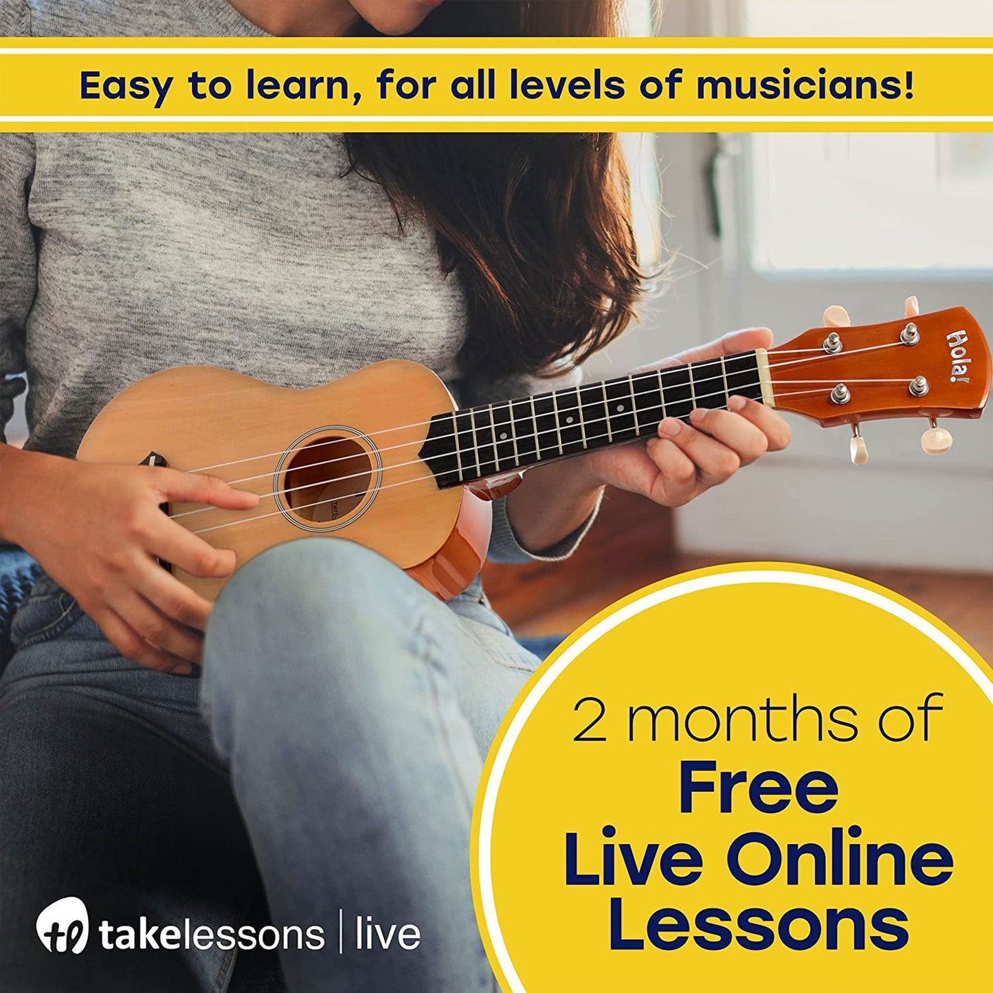 Hola! Music Color Series Soprano Ukulele Set with Tote Bag, Strap, & Picks, Blue