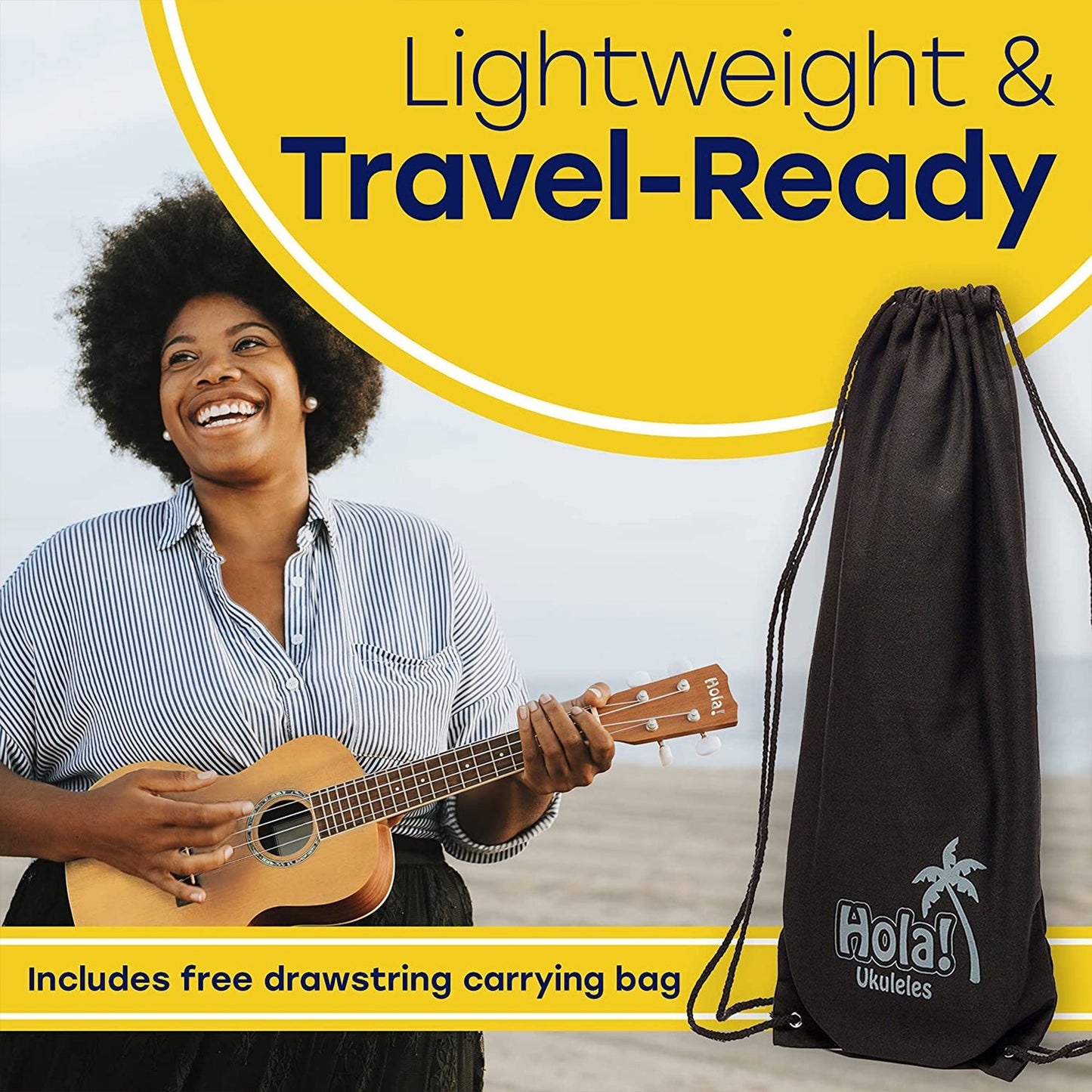 Hola! Music Color Series Soprano Ukulele Set with Tote Bag, Strap, & Picks, Blue