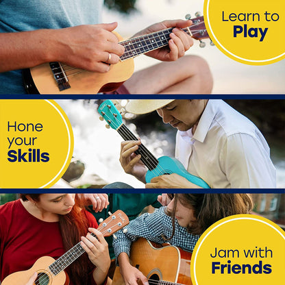 Hola! Music Color Series Soprano Ukulele Set with Tote Bag, Strap, & Picks, Blue