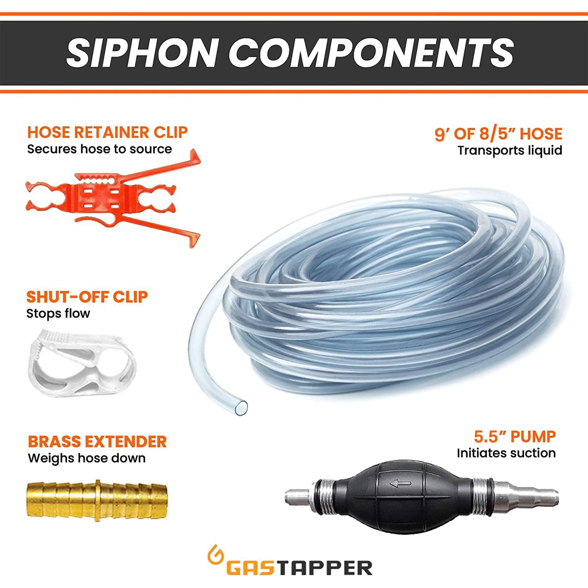 GasTapper SiphonPro Fuel Hand Pump for Gas, Oil, Diesel, and Water with 9' Hose - Find Fresh Goods