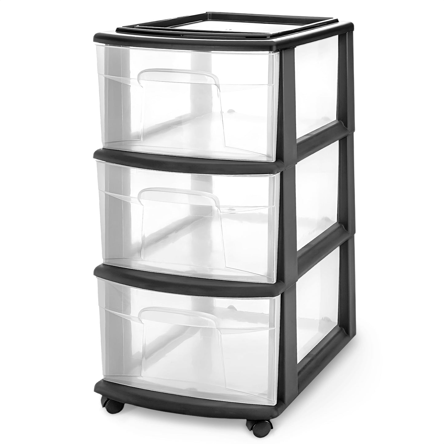 Homz Plastic 3 Drawer Medium Home Storage Container, Clear Drawers & Black Frame