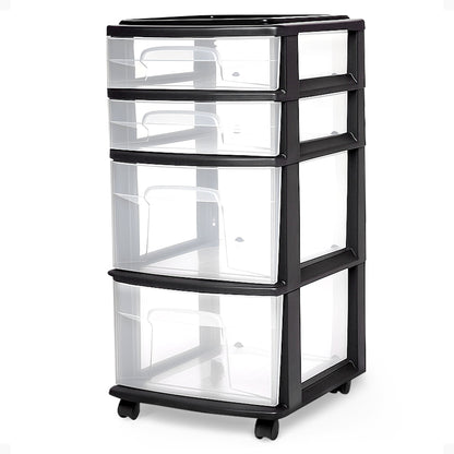 Homz Plastic 4 Drawer Medium Home Storage Container, Clear Drawers & Black Frame