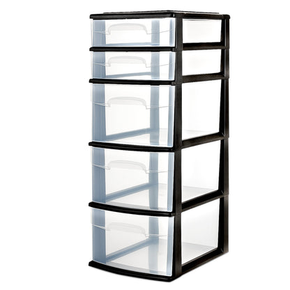 Homz Plastic 5 Drawer Home Storage Container TowerCloset Organizer, Black Frame