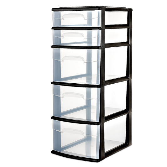 Homz Plastic 5 Drawer Home Storage Container TowerCloset Organizer, Black Frame