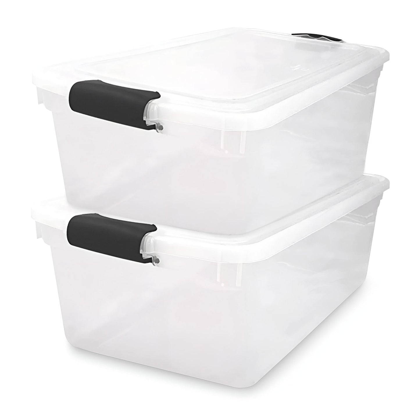 Homz 64Qt Stackable Plastic Storage Bin Container Box w/Latch Lid, Clear(2 Pack)