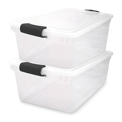 Homz 64Qt Stackable Plastic Storage Bin Container Box w/Latch Lid, Clear(2 Pack)