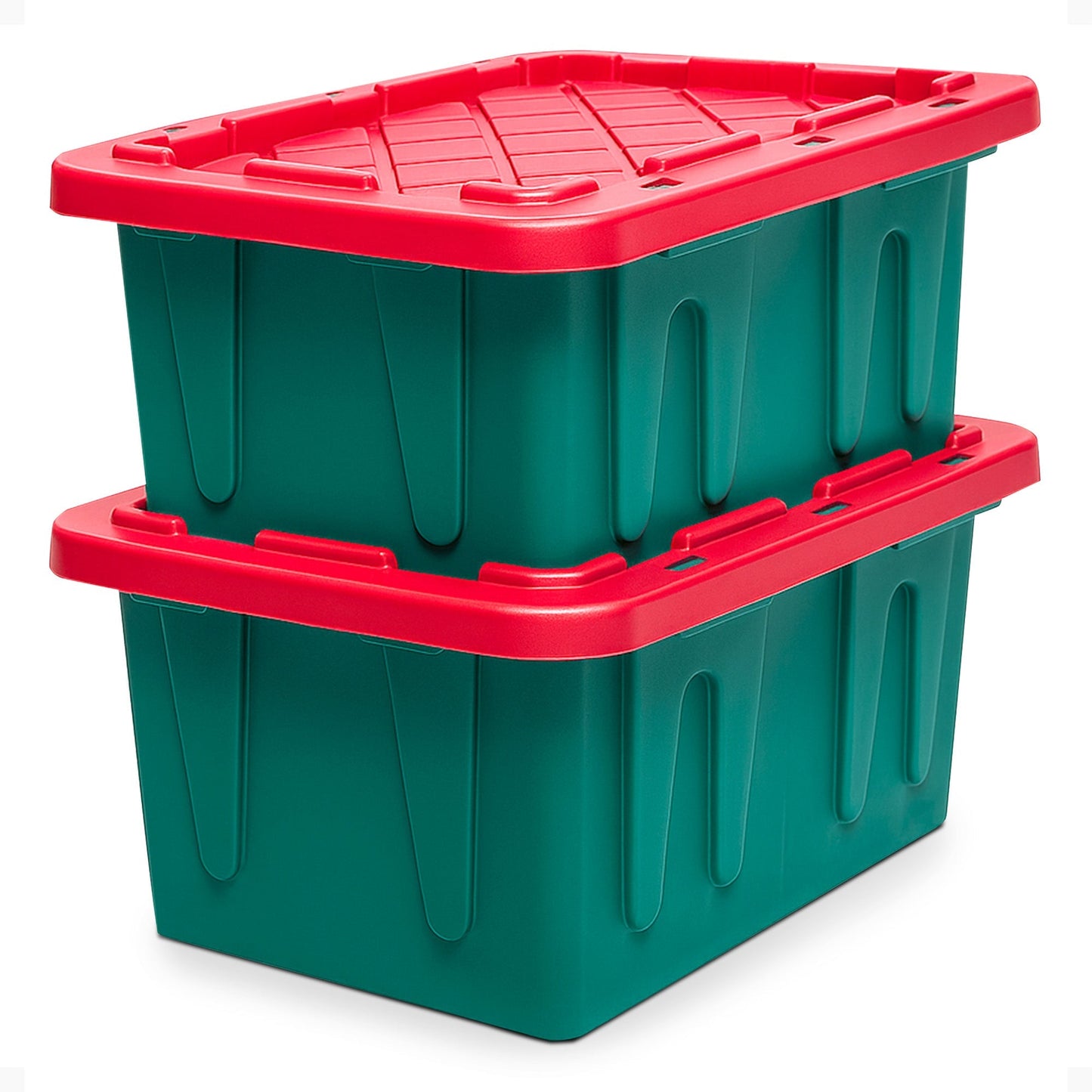 HOMZ Durabilt 15 Gallon Heavy Duty Holiday Storage Tote, Green/Red (2 Pack)