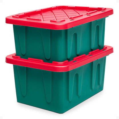 HOMZ Durabilt 15 Gallon Heavy Duty Holiday Storage Tote, Green/Red (2 Pack)