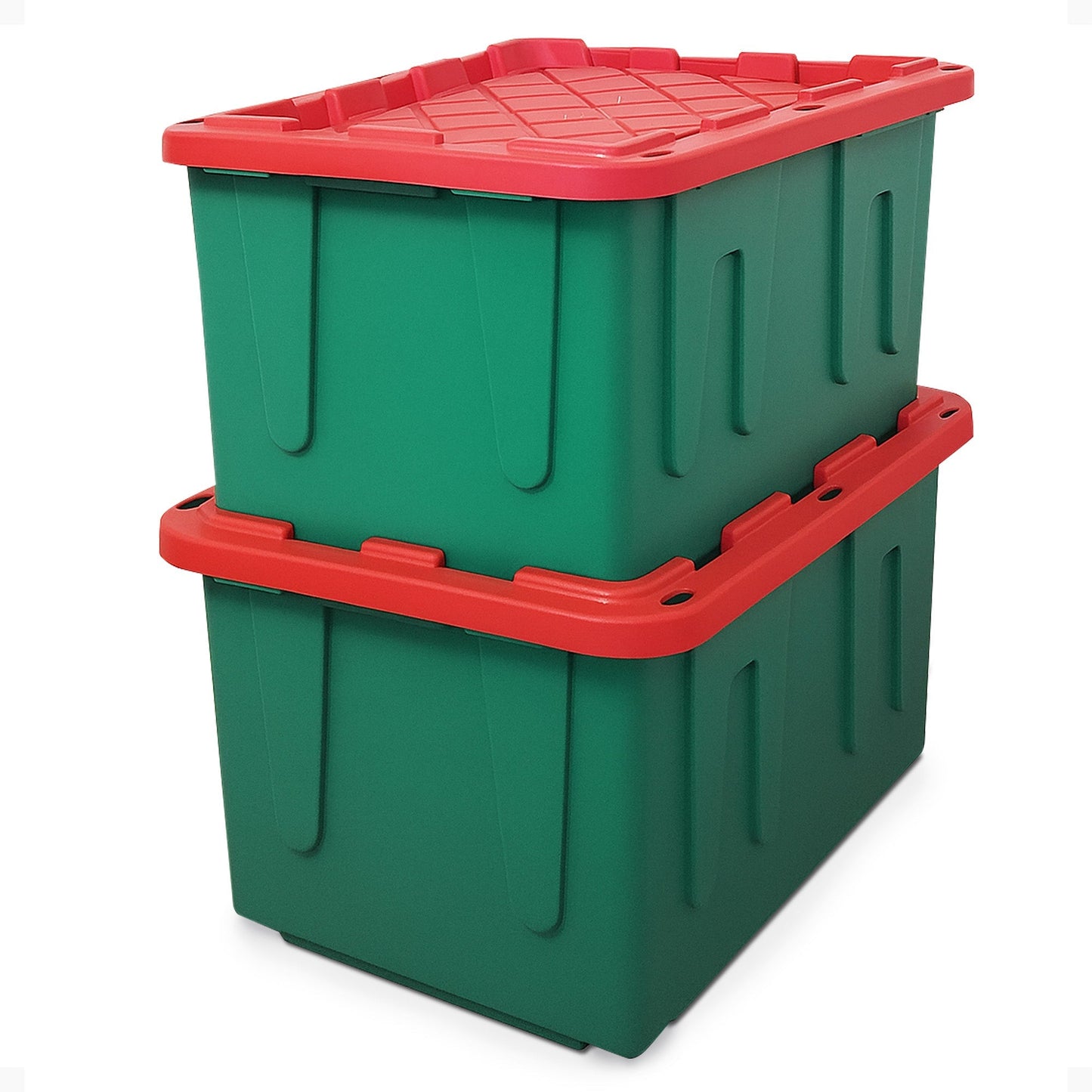 HOMZ Durabilt 27 Gallon Heavy Duty Holiday Storage Tote, Green/Red (2 Pack)
