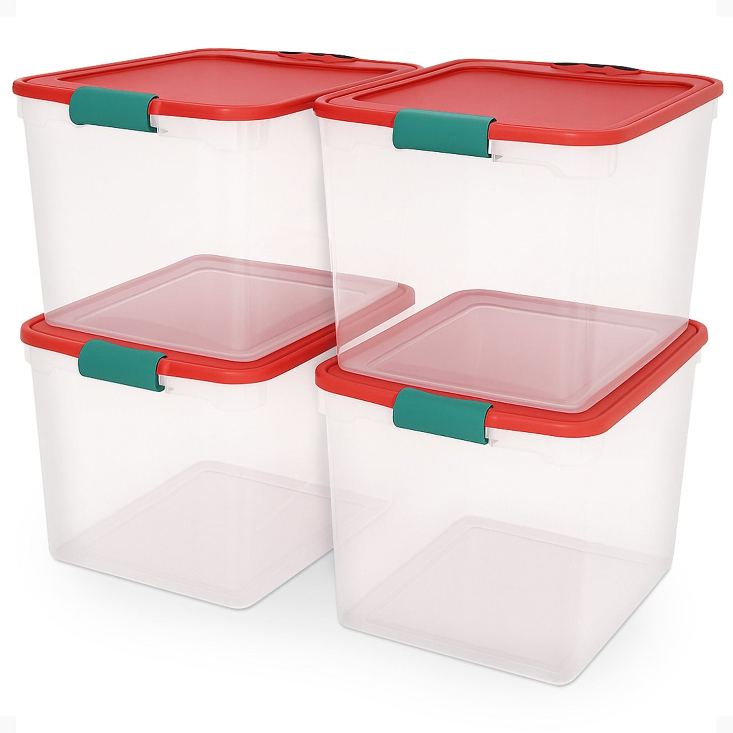 HOMZ 31 Quart Holiday Plastic Storage Container Bin with Latching Lid, 4 Pack