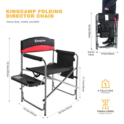 KingCamp Padded Outdoor Folding Chair with Table & Pockets, Black/Red (2 Pack)