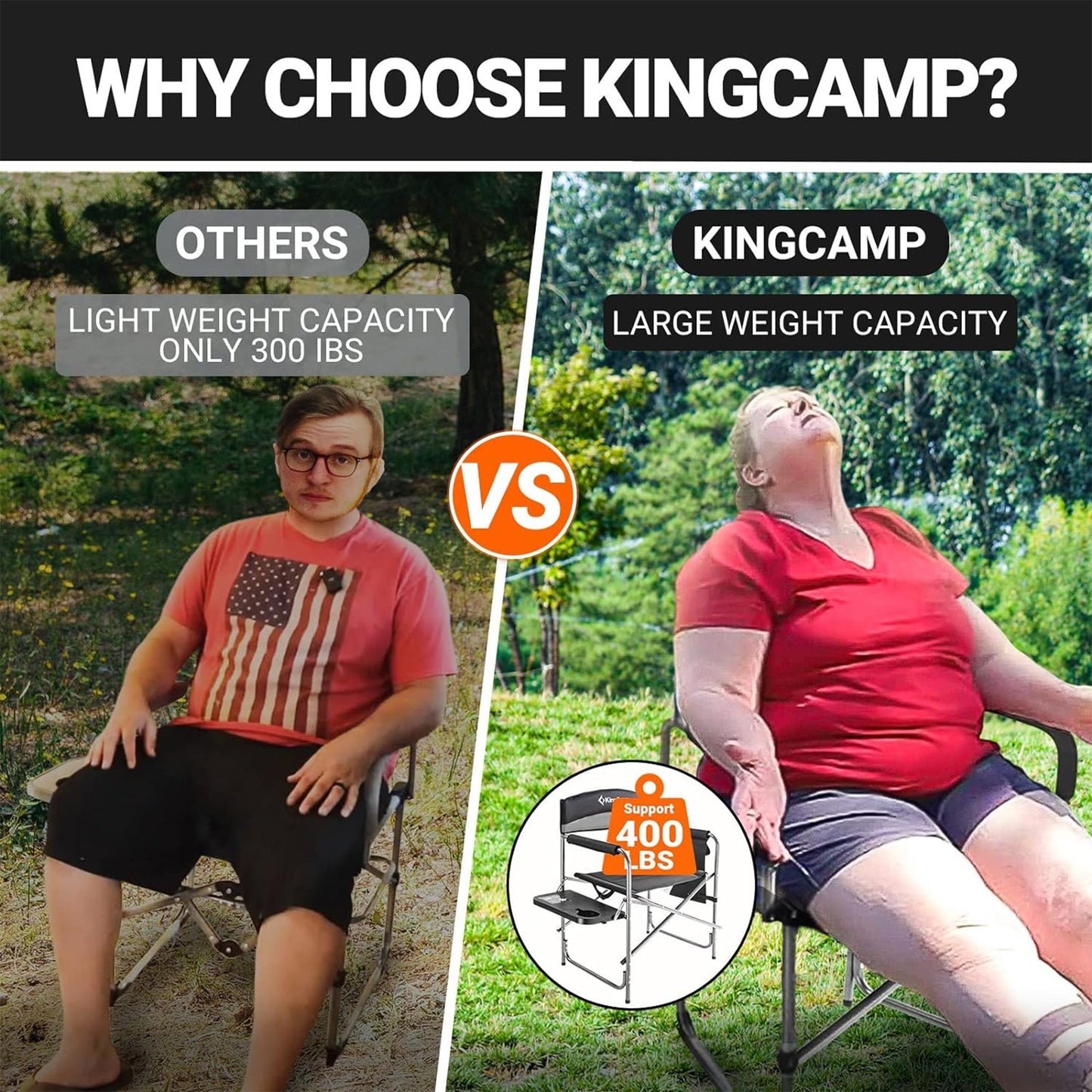 KingCamp Padded Outdoor Folding Chair with Table & Pockets, Black/Red (2 Pack)