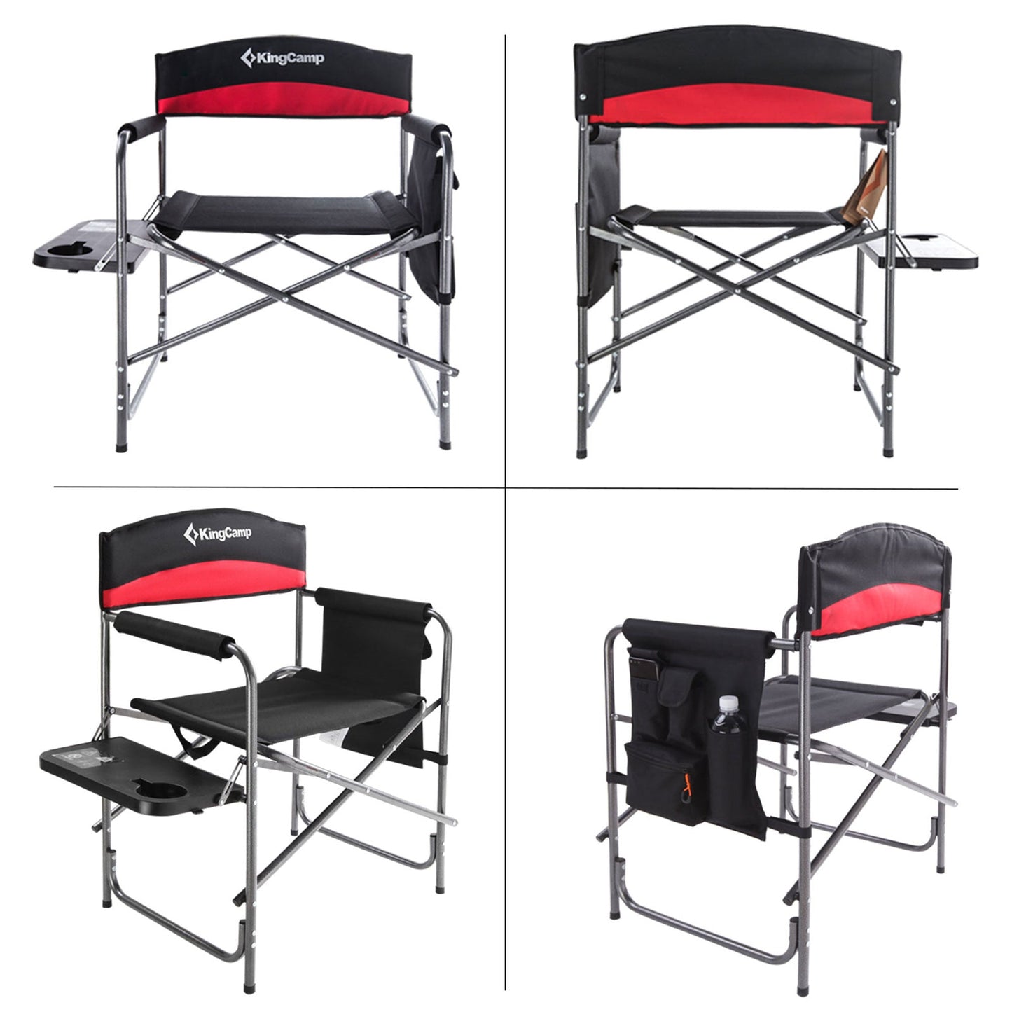 KingCamp Padded Outdoor Folding Chair with Table & Pockets, Black/Red (2 Pack)