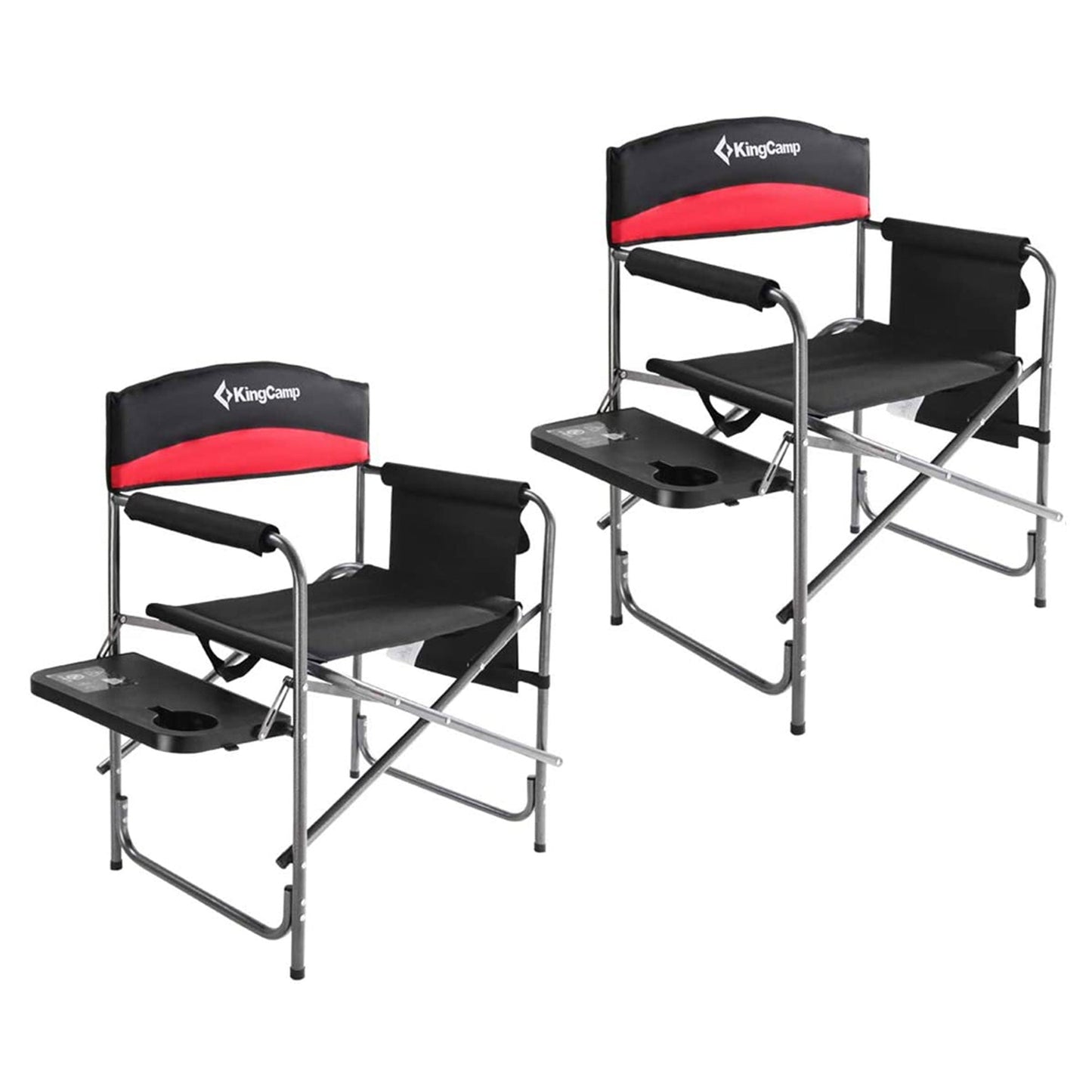 KingCamp Padded Outdoor Folding Chair with Table & Pockets, Black/Red (2 Pack)