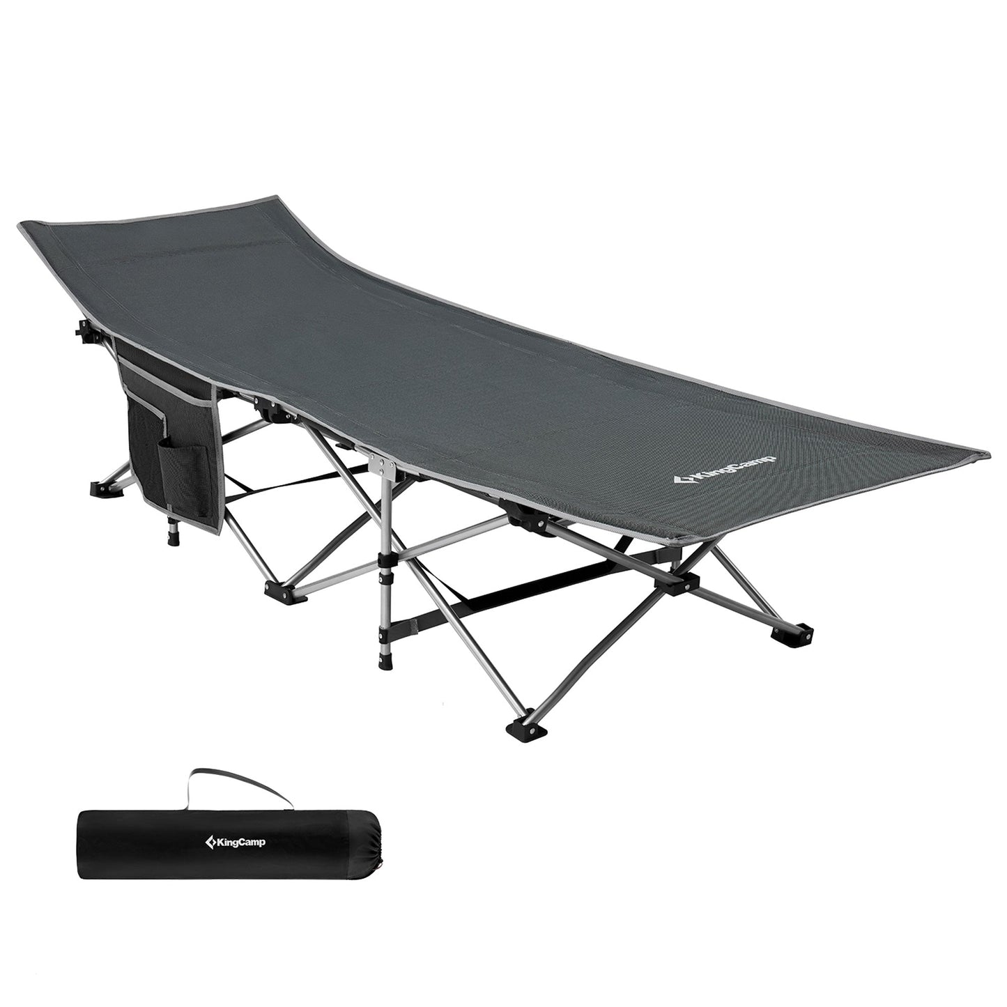 KingCamp Folding Portable Outdoor Camping Cot w/ Multi Layer Side Pocket, Grey