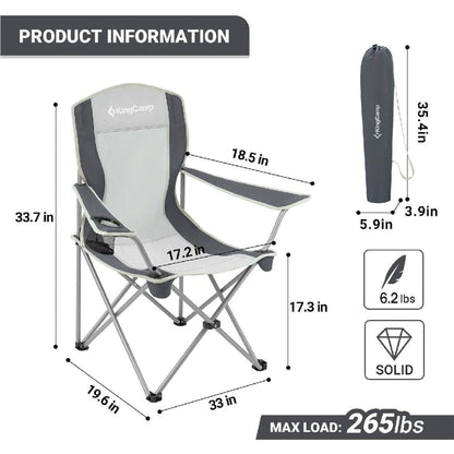 KingCamp Lightweight Folding Outdoor Camping Chair with Cupholder, Black/Grey