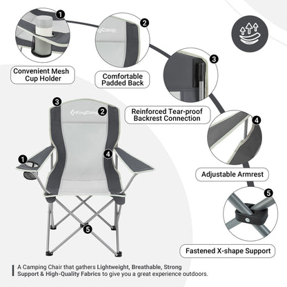 KingCamp Lightweight Folding Outdoor Camping Chair with Cupholder, Black/Grey