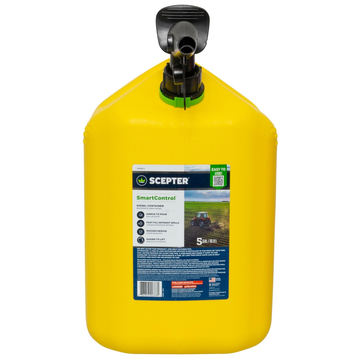 Scepter SmartControl Rear Handle Diesel Gas Container Jug, 5 Gal/18.9L, Yellow - Find Fresh Goods