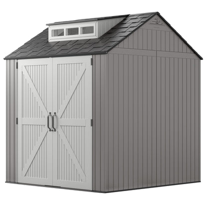 Rubbermaid 7x7 Ft Weather Resistant Resin Backyard Outdoor Storage Shed, Gray