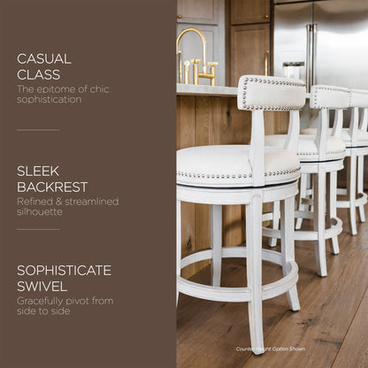 Maven Lane Alexander Bar Stool in White Oak Finish w/ Natural Color Fabric Upholstery