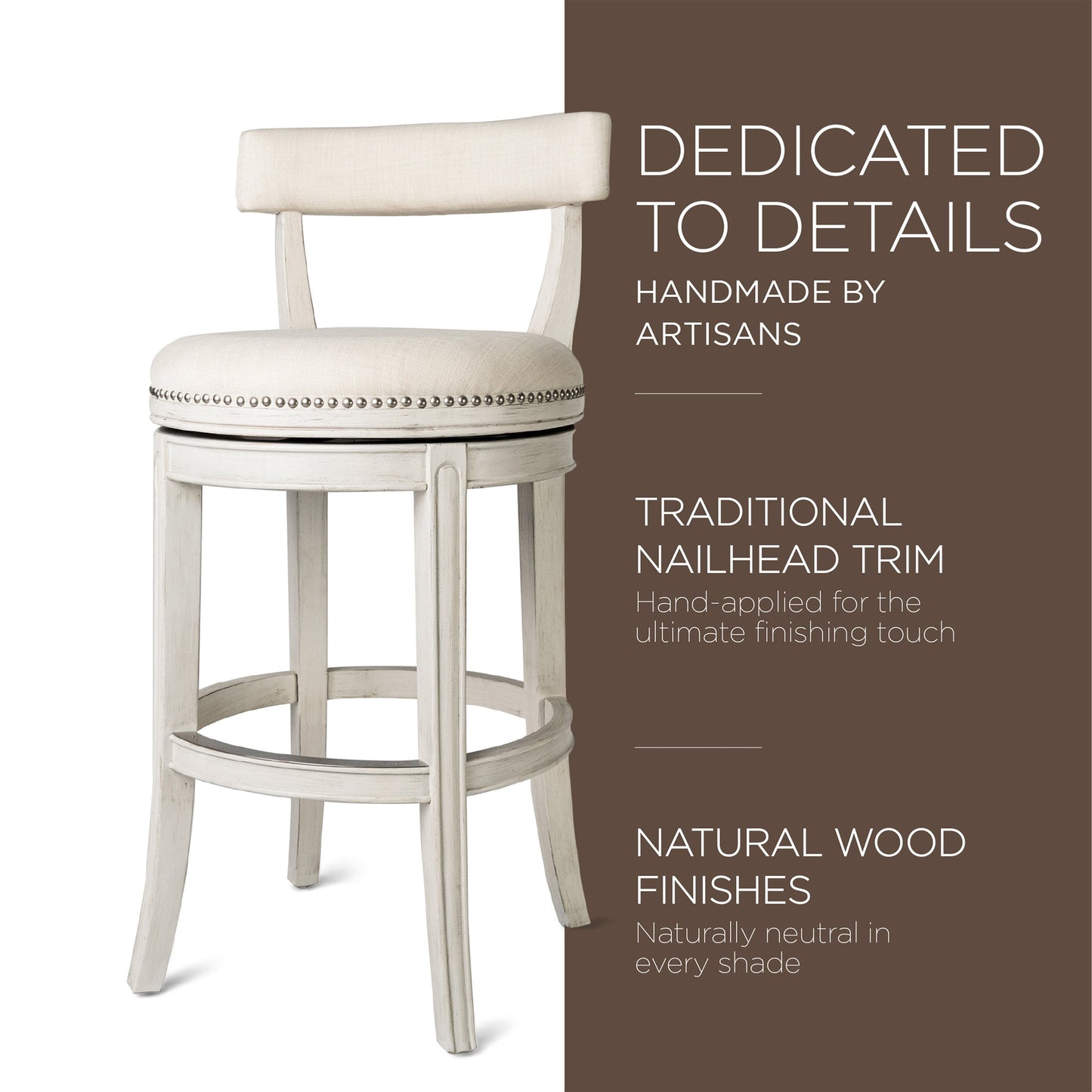 Maven Lane Alexander Bar Stool in White Oak Finish w/ Natural Color Fabric Upholstery