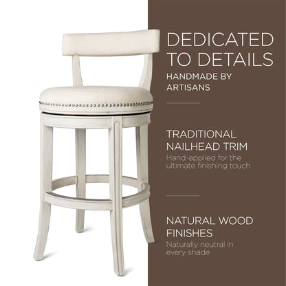 Maven Lane Alexander Bar Stool in White Oak Finish w/ Natural Color Fabric Upholstery