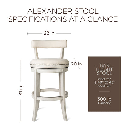 Maven Lane Alexander Bar Stool in White Oak Finish w/ Natural Color Fabric Upholstery