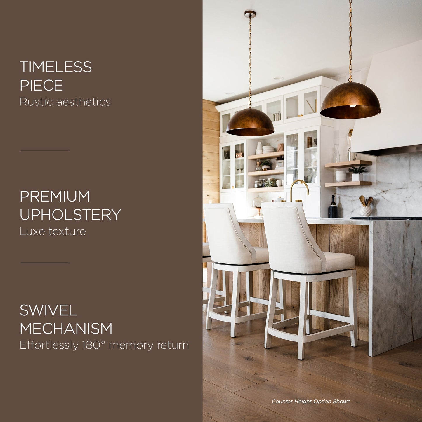 Maven Lane Vienna Bar Stool, White Oak Finish w/ Natural Color Fabric Upholstery