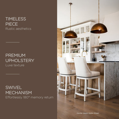 Maven Lane Vienna Bar Stool, White Oak Finish w/ Natural Color Fabric Upholstery