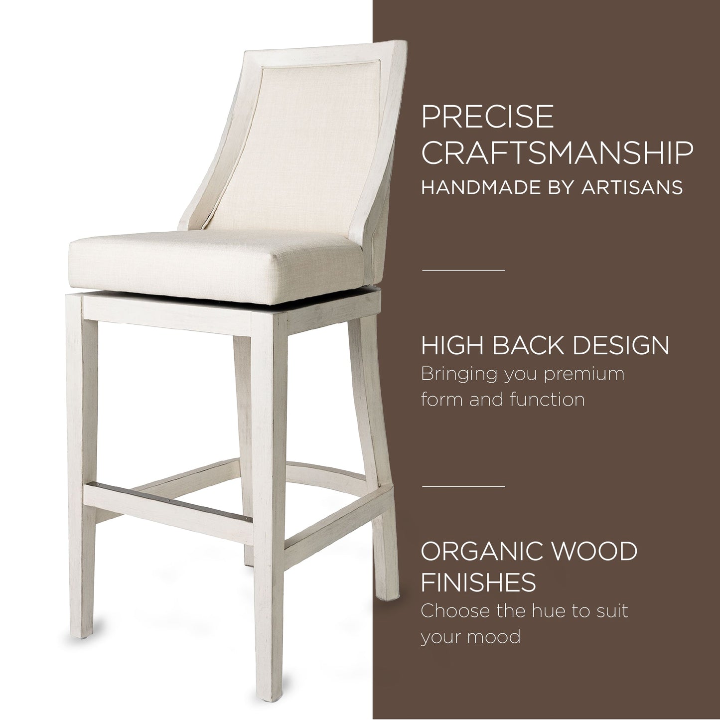 Maven Lane Vienna Bar Stool, White Oak Finish w/ Natural Color Fabric Upholstery