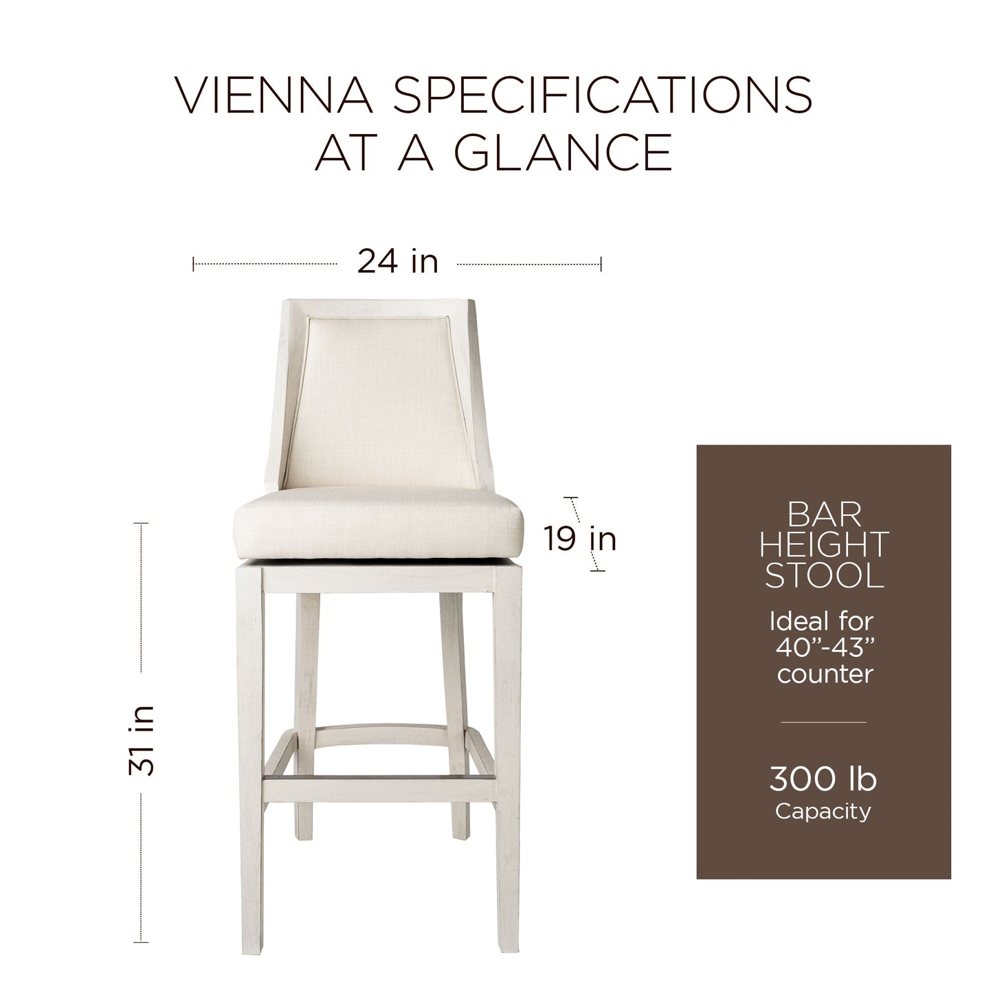 Maven Lane Vienna Bar Stool, White Oak Finish w/ Natural Color Fabric Upholstery