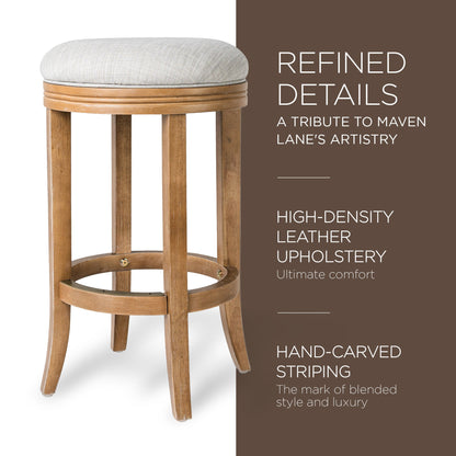 Maven Lane Eva Bar Stool in Weathered Oak with Sand Fabric Upholstery, Set of 2