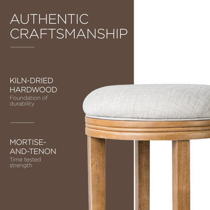 Maven Lane Eva Bar Stool in Weathered Oak with Sand Fabric Upholstery, Set of 2