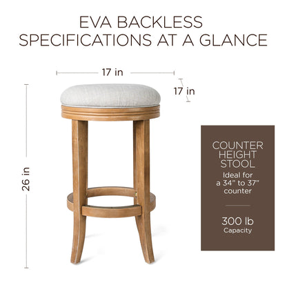 Maven Lane Eva Bar Stool in Weathered Oak with Sand Fabric Upholstery, Set of 2