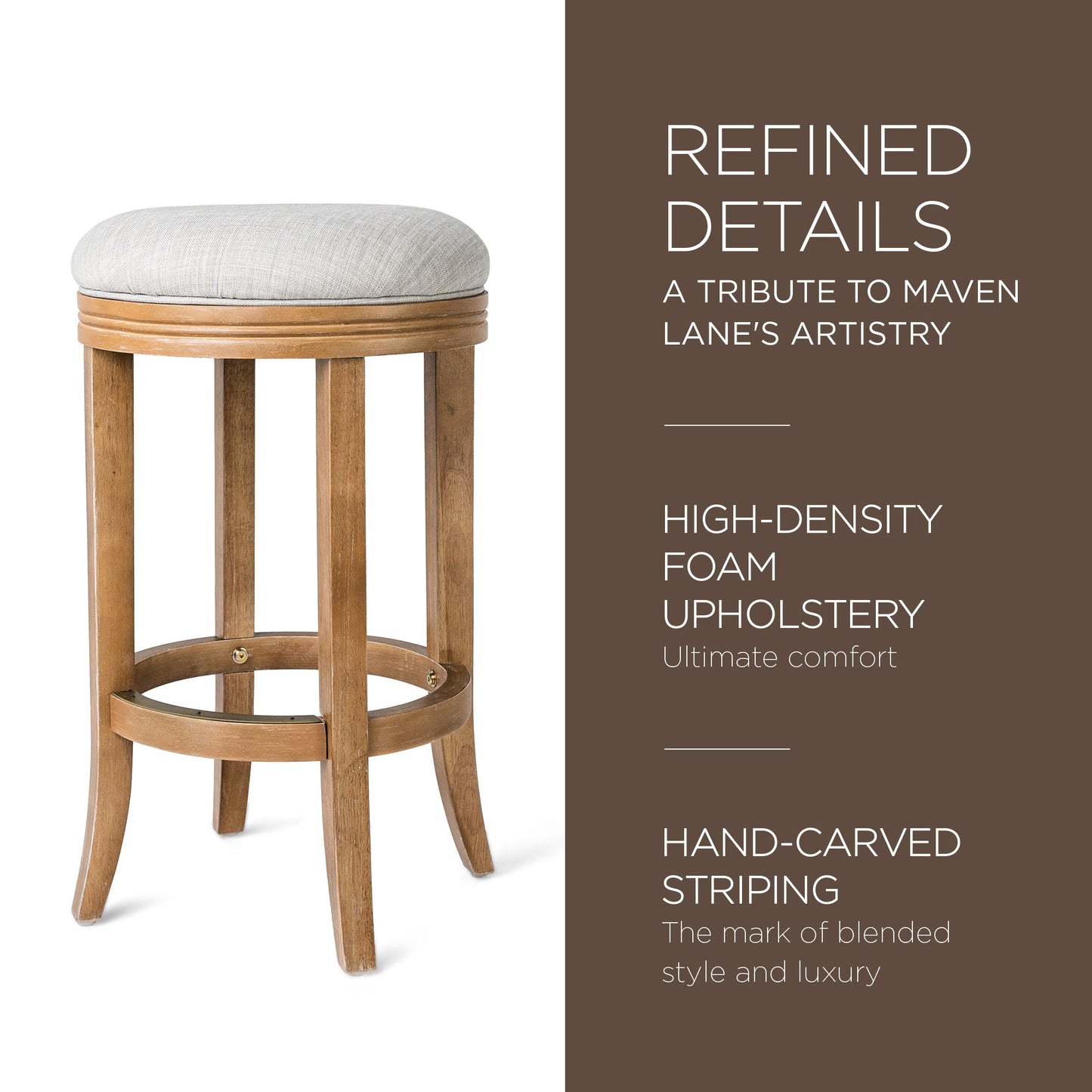 Maven Lane Eva Counter Stool in Weathered Oak Finish, Sand Color, Set of 4
