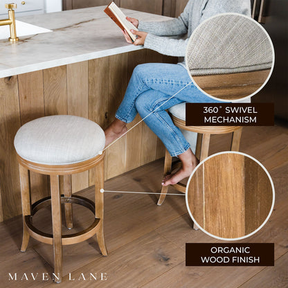 Maven Lane Eva Counter Stool in Weathered Oak Finish, Sand Color, Set of 4