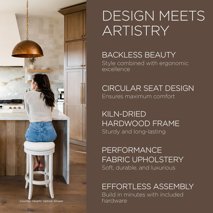 Maven Lane Eva Bar Stool in White Oak Finish w/ Natural Color Fabric Upholstery