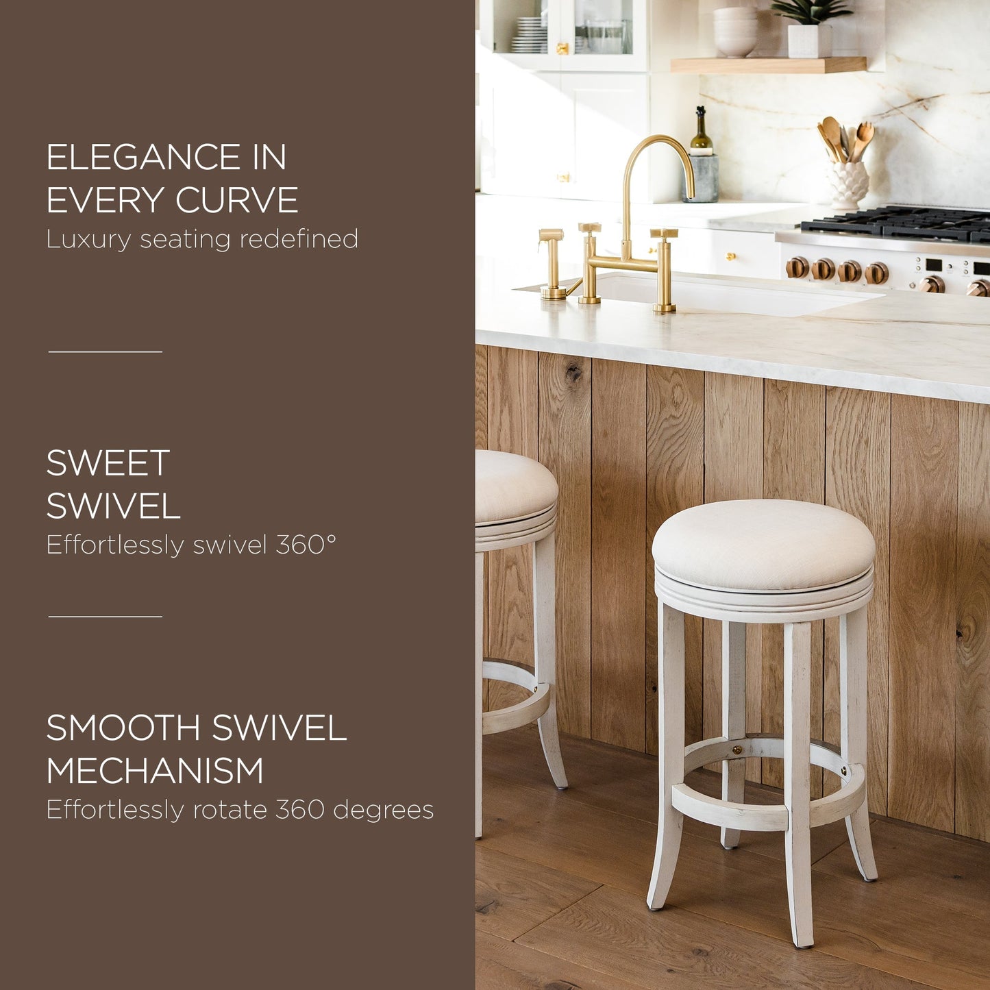 Maven Lane Eva Counter Stool, White Oak Finish w/ Natural Color Fabric, Set of 3