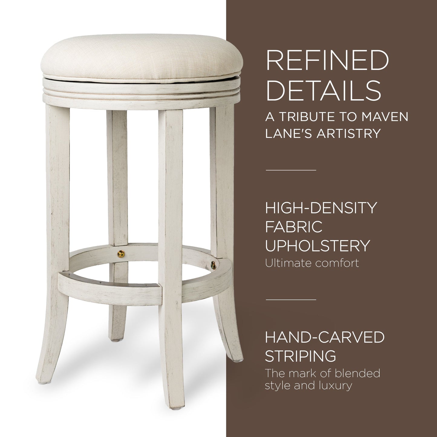 Maven Lane Eva Counter Stool, White Oak Finish w/ Natural Color Fabric, Set of 3