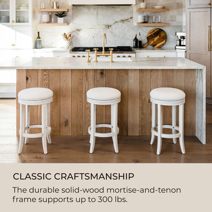 Maven Lane Eva Counter Stool, White Oak Finish w/ Natural Color Fabric, Set of 3