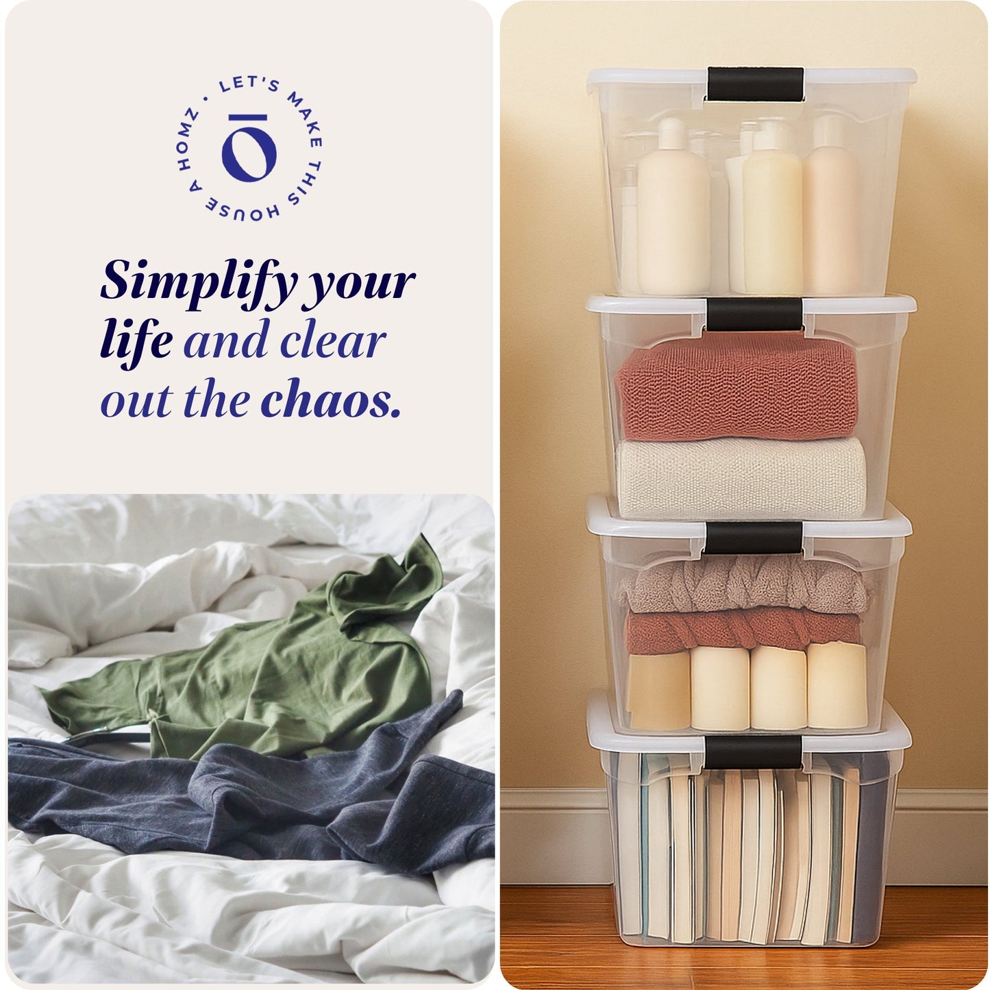 Homz Secure Latch Large Clear Stackable Storage Container Bin, 31 Quart (8 Pack)