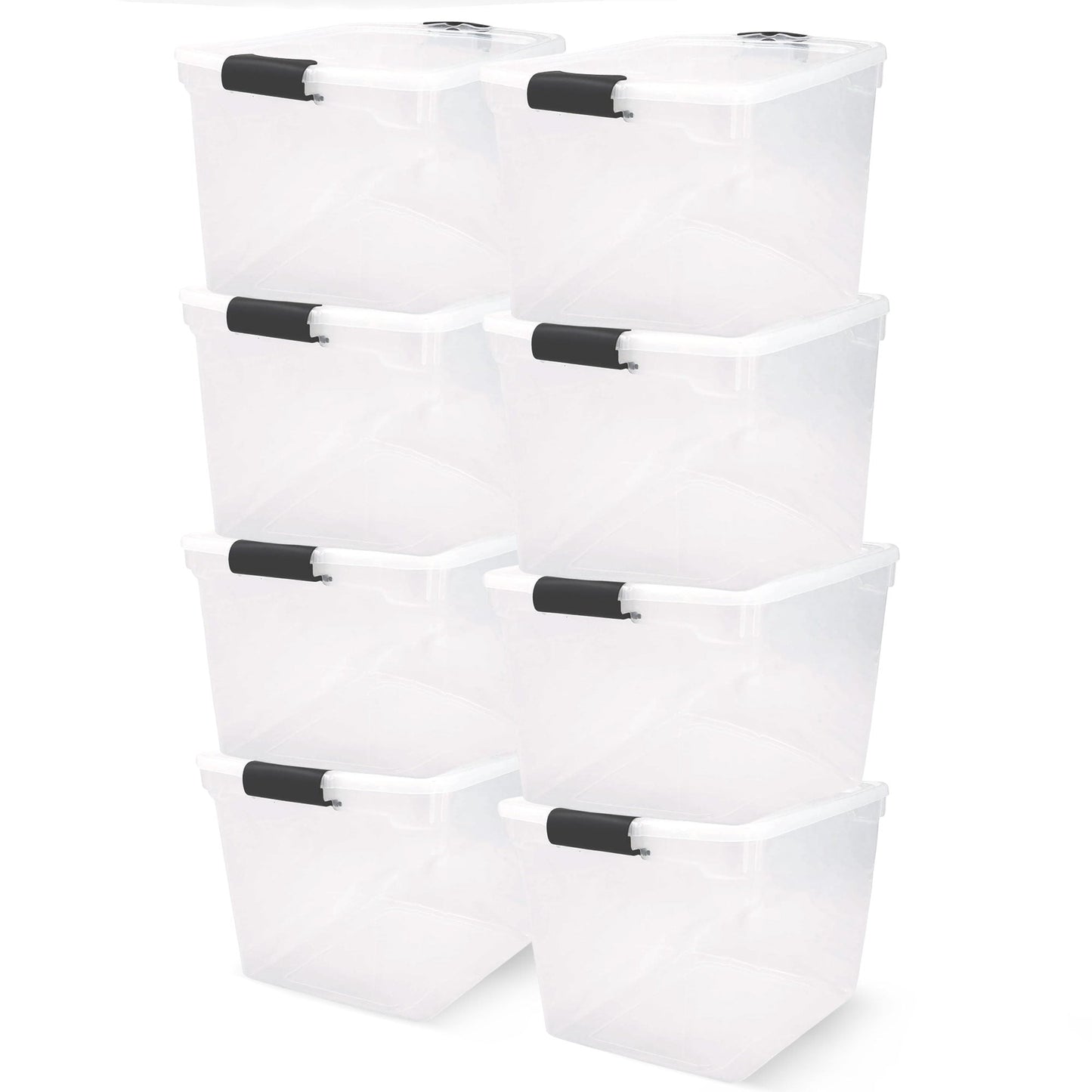 Homz Secure Latch Large Clear Stackable Storage Container Bin, 31 Quart (8 Pack)
