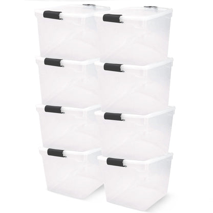 Homz Secure Latch Large Clear Stackable Storage Container Bin, 31 Quart (8 Pack)