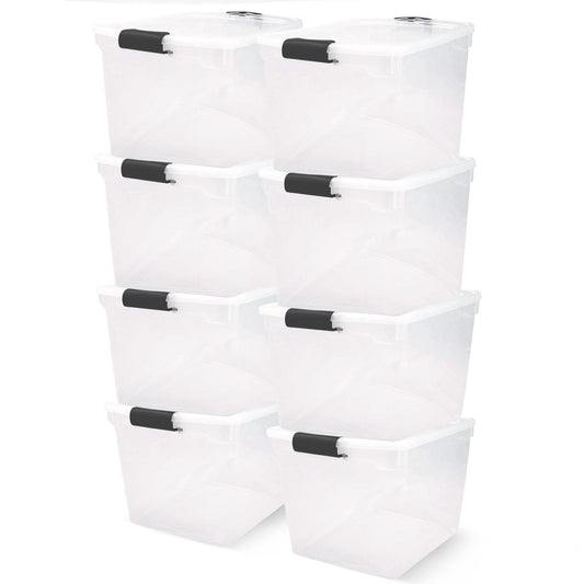 Homz Secure Latch Large Clear Stackable Storage Container Bin, 31 Quart (8 Pack)