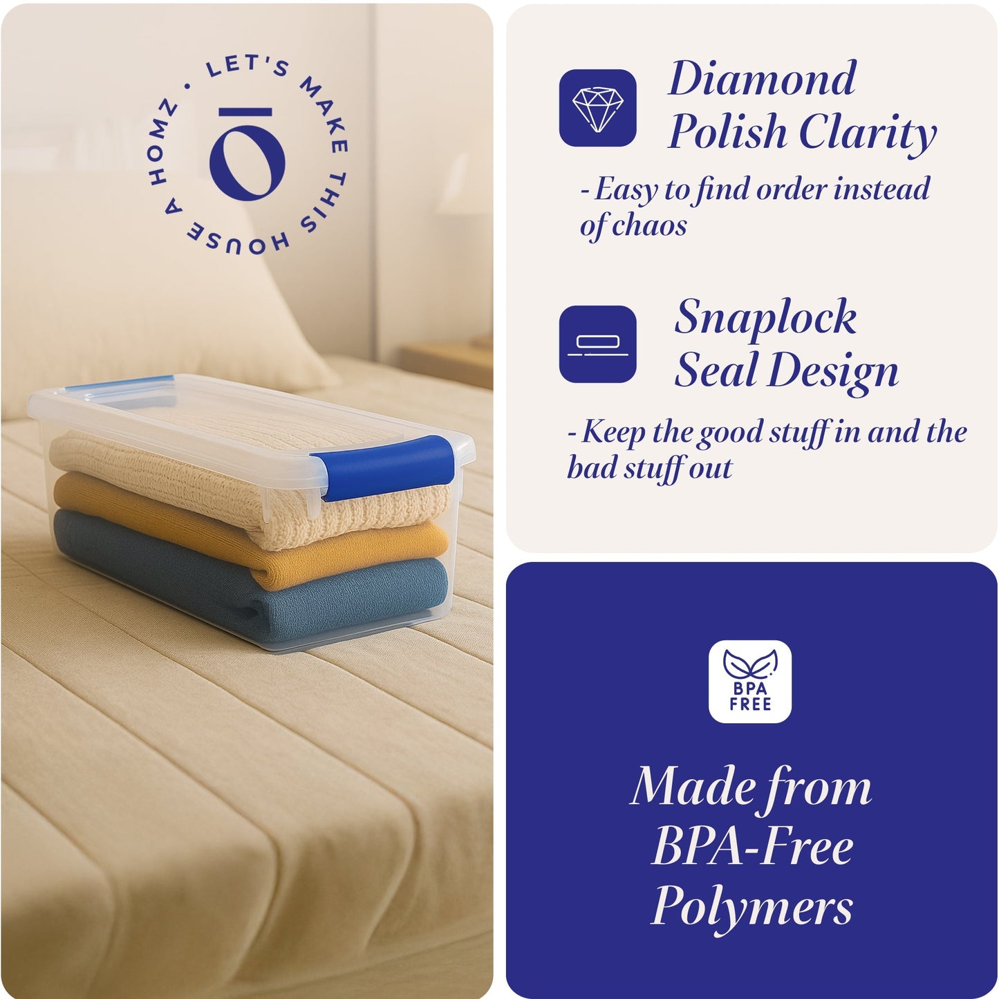 Homz 7.5 Quart Secure Latching Clear Plastic Stackable Storage Container,10 Pack