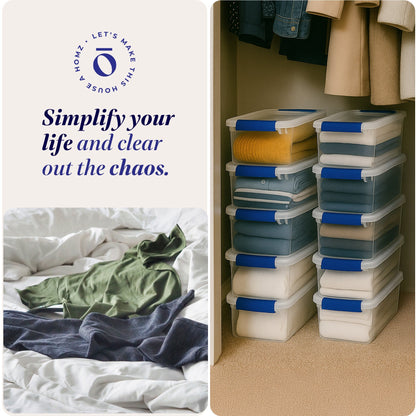 Homz 7.5 Quart Secure Latching Clear Plastic Stackable Storage Container,10 Pack