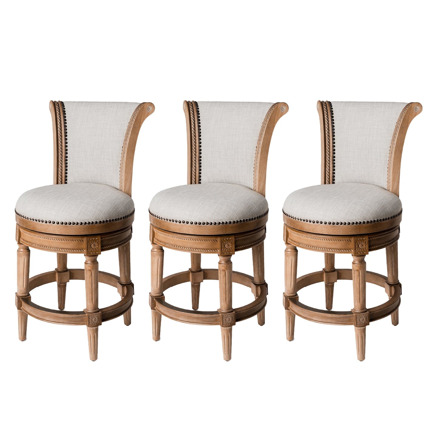 Maven Lane Pullman Counter Stool, Weathered Oak Finish & Sand Color, Set of 3