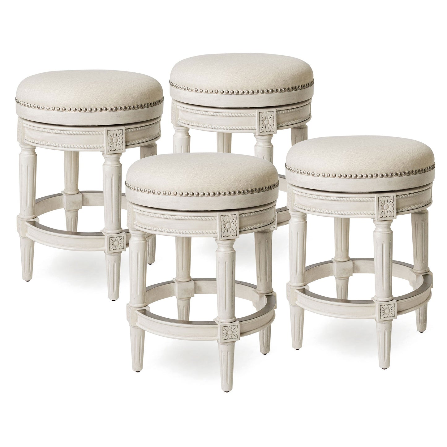 Maven Lane Pullman Backless Counter Stool, White Oak/Natural Upholstery, Set of 4